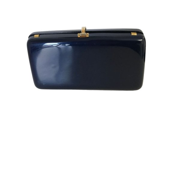 Vintage Lucite Structured Bag Navy Blue Classic Lucite Box Clutch Crossbody Shou - Picture 6 of 16